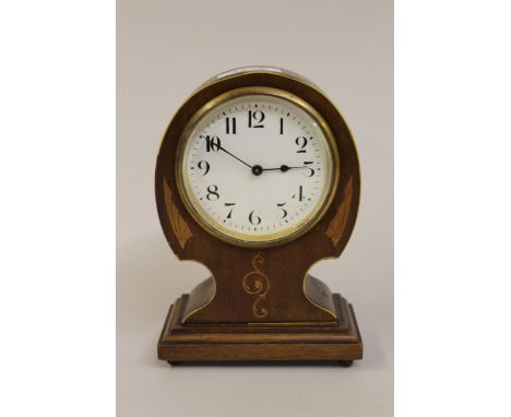 Small Edwardian mahogany marquetry inlaid mantel clock 