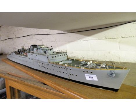 Scratch built wooden scale model of warship.F197, Type 15 Frigate, HM Grenville, 46.5ins wide 