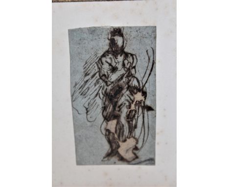 Late 17th / early 18th Century ink and wash, portrait of a standing figure, housed in a 19th Century gilt frame 