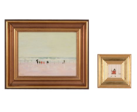Janet Ledger (b.1934) - Figures on a promenade  Oil on canvas board Signed lower left 23 x 30 cm. (9 1/8 x 11 7/8 in) Togethe