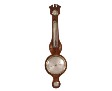 A mahogany wheel barometer, 19th century with circular silvered dial A mahogany wheel barometer, 19th century with circular s