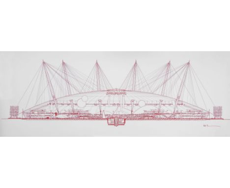Mike Davies (20th Century) - Architectural drawing of the Millennium Dome  Digital print Signed in red ink lower right 59 x 1