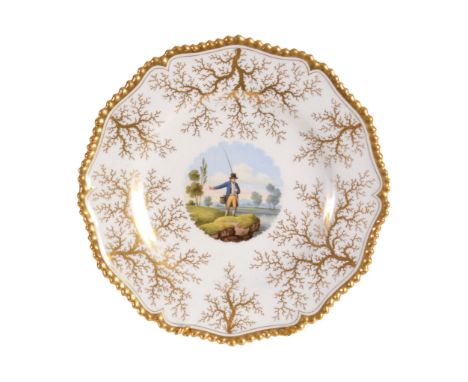 A Worcester dessert plate, circa 1820, the centre painted with a fisherman...   A Worcester (Flight, Barr  &  Barr) dessert p
