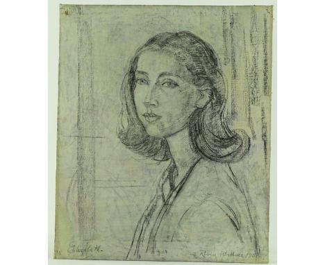 Robin Wallace RBA (1897-1952), mixed media on canvas (oil / charcoal), portrait of the artist's daughter Elizabeth, signed an