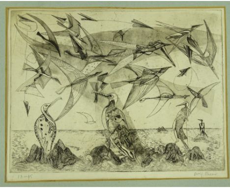 Dolf Rieser (1893-1983), etching, sea birds in flight, signed in pencil, no. 18/45, plate size 11.5" x 15.5", mounted