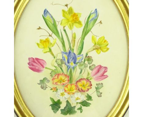 Filippa Whitford (Royal Worcester ceramic artist), pair of oval watercolours, botanical studies, 15" x 11", framed
