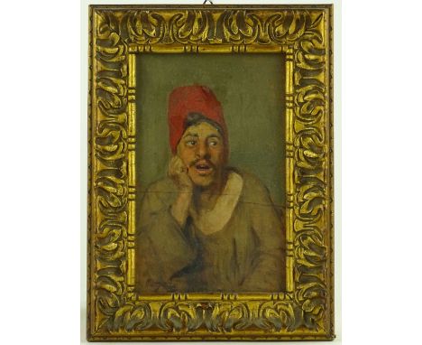 Early 20th century Continental school, oil on panel, portrait of a man in Arab dress, indistinctly signed, 7.5" x 5", framed