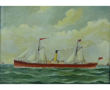 J Fannen (act. 1880-1905), oil on canvas, ship portrait of the steam and sail boat Eva, signed and dated 1894, 17" x 23", fra