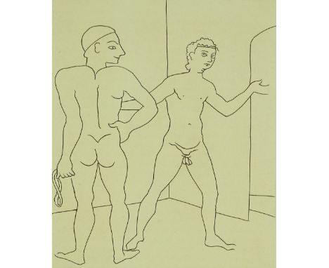 Andre Derain, etching, 2 figures, published in Satyricon 1955, plate size 11.5" x 9.5", framed
