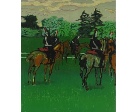 Maurice Brianchon, colour lithograph, cavalry soldiers, signed in pencil, no. 12/50, image 23" x 15", framed