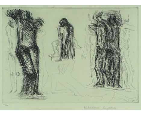 Fritz Wotruba, etching, Homage to Michelangelo, signed in pencil by the artist's wife, 1975, no. 35/200, plate 14" x 19.5", f