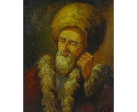 Oil on canvas, portrait of a Russian man, unsigned, 18" x 15", framed