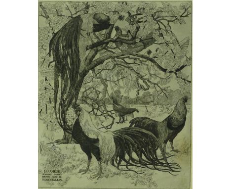 James Exley (1878-1967), etching, Japanese domestic fowls known here as yokohamas, signed in pencil, dated 1912, plate size 1