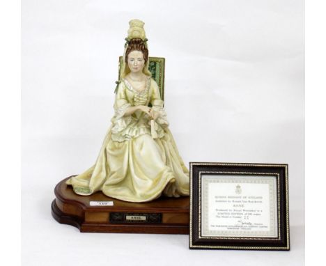 A ROYAL WORCESTER FIGURINE OF QUEEN ANNE, numbered 11/250 with certificate of authenticity, modelled by Ronald Van Ruyckevelt