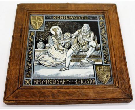 A MINTON CHINA WORKS 'WAVERLEY' TILE designed by John Moyr Smith in oak frame