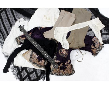 A SELECTION OF VINTAGE LADIES FASHION including a 20th Century Japanese style embroidered jacket depicting exotic birds in fl