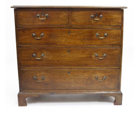 A GEORGE III MAHOGANY SMALL SIZE CHEST of two short and three long drawers on bracket feet 93cm x 86cm 