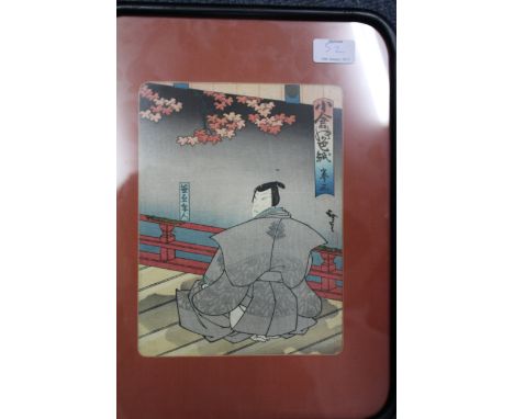 A 19TH CENTURY JAPANESE WOODBLOCK DYPTICH PRINT depicting figures on rafts 35cm x 50cm (laid on board) together with further 