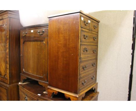 AN EDWARDIAN LINE INLAID MINIATURE TWO OVER FOUR DRAWER BEDSIDE CHEST standing on bracket feet 47cm x 83cm x 37cm, a late Vic