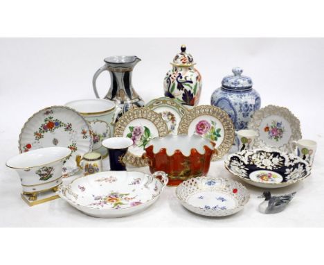 A SELECTION OF 19TH AND 20TH CENTURY PORCELAIN including Wedgwood big top beakers, commemorative ware, Royal Copenhagen figur