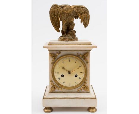 A mid-Victorian French marble mantel clock: the eight-day duration movement striking the hours and half-hours on a bell with 