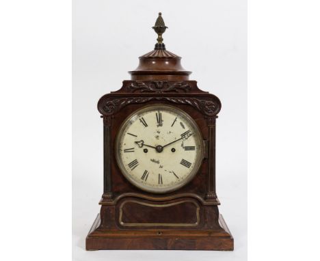 A William IV mahogany bracket clock: the eight-day duration, double-fusee movement striking the hours on a bell (bell missing