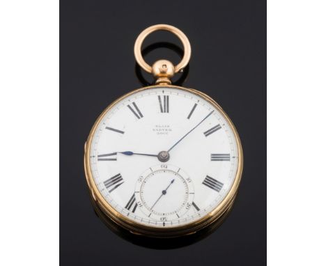 Ellis, Exeter. A gentleman's 18ct gold keywound openface pocket watch: the circular white enamel dial, 45mm diameter signed '