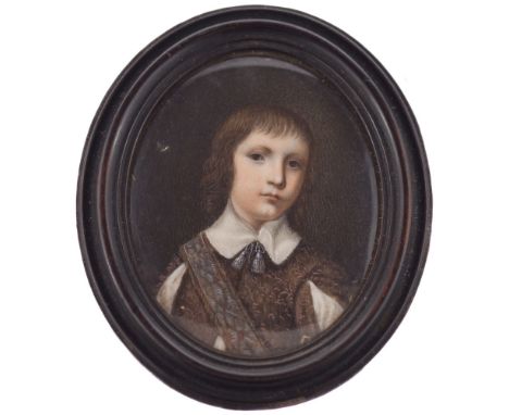 Follower of Jacques Antoine Arlaud [17/18th Century]-
A miniature portrait of a page boy:-, head and shoulders
with straight 