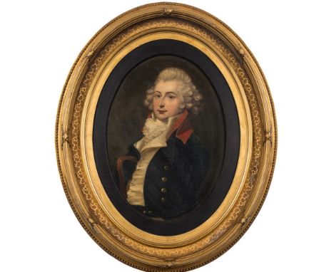 English School [late 18th Century]-
A portrait of a naval captain, half-length standing, bewigged, wearing a buttoned tunic a