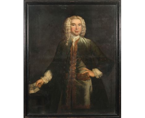 Circle of Michael Dahl [1659-1743]-
Portrait of a gentleman, thought to be Edward Pierpoint [1739]:, 
three-quarter length st