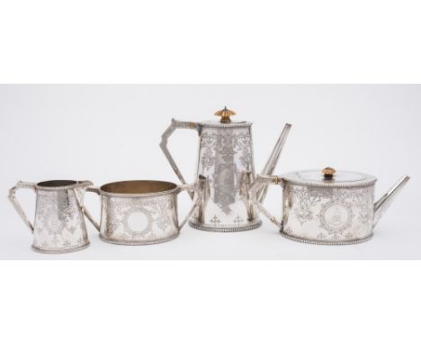 A Victorian silver four-piece tea and coffee service, maker Samuel Smily (Goldsmiths Alliance), London, 1870/71: crested and 
