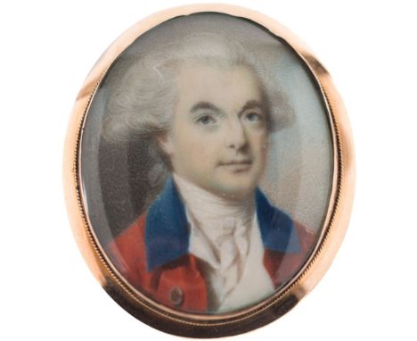 Circle of John Thomas Barker Beaumont [1774-1841]-
A miniature portrait of a gentleman, head and shoulders with powdered hair