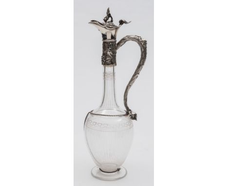 A Victorian silver mounted claret jug, maker George Richards & Edward Brown, London, 1861: of ovoid form with slender neck, h