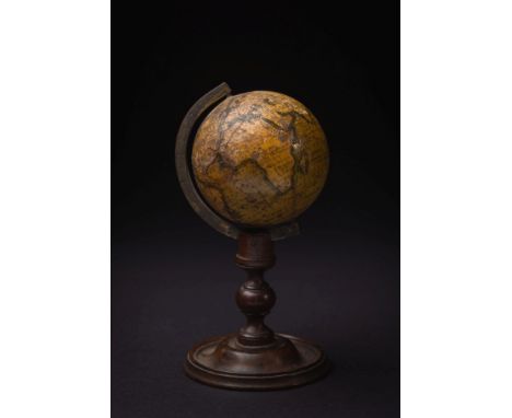 A 19th century 3 inch Cox's Terrestrial globe on stand:, inscribed to cartouche 'Cox's terrestrial Globe all discoveries to F