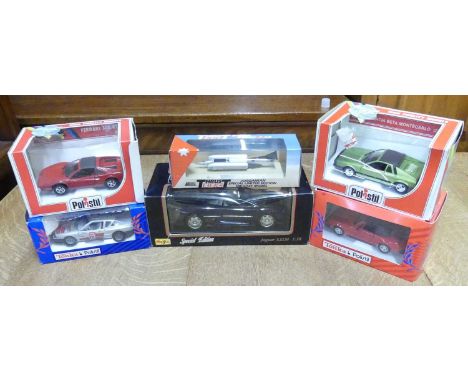 A collection of six boxed high speed racing and classic diecast vehicles to include a Tonka Polistil, Firebird Pontiac, Lledo