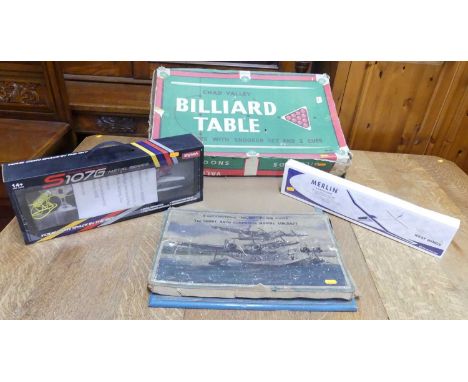 A mixed lot comprising a gyroscope system radio controlled helicopter, a Merlin simple glider plastic kit, a vintage puzzle, 