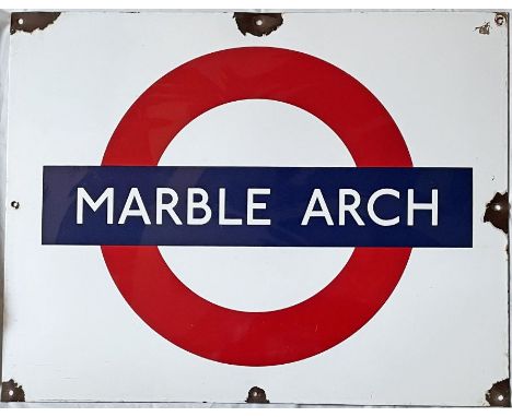 1950s/60s London Underground enamel PLATFORM BULLSEYE SIGN from Marble Arch station on the Central Line. Measures 28" (71cm) 