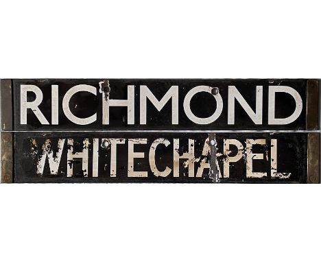 London Underground Q-Stock enamel cab DESTINATION PLATE for Richmond/Whitechapel on the District Line. A combination not seen