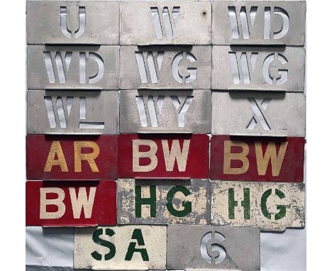 Quantity (17) of London Transport bus GARAGE ALLOCATION STENCIL PLATES for the following: Upton Park, Cricklewood, Wandsworth