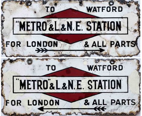 1925 Metropolitan Railway and London &amp; North Eastern Railway enamel DIRECTION SIGN 'To Watford.....Station' which opened 