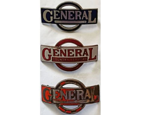 Selection (3) of 1920s/30s London General Omnibus Co driver/conductor CAP BADGES comprising the blue version (bus), enamel on