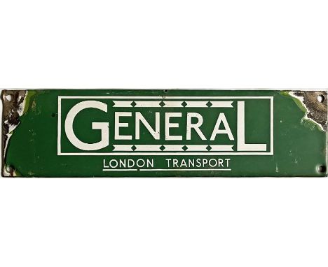 1933/34 London Transport enamel bus stop panel timetable HEADER PLATE 'General - London Transport' from the first days of the