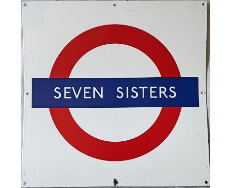 1960s London Underground enamel PLATFORM BULLSEYE SIGN from Seven Sisters station on the Victoria Line. We think this is an o