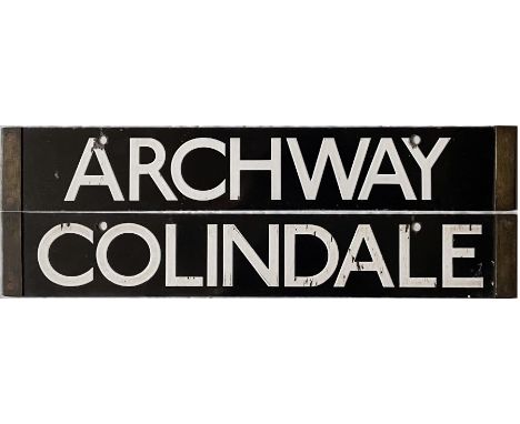 London Underground 38-Tube Stock enamel CAB DESTINATION PLATE for Archway / Colindale on the Northern Line. A double-sided pl
