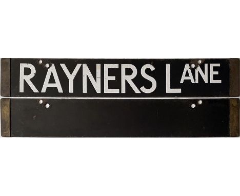 London Underground Standard or 1938-Tube Stock enamel CAB DESTINATION PLATE for Rayners Lane on the Piccadilly Line or, possi