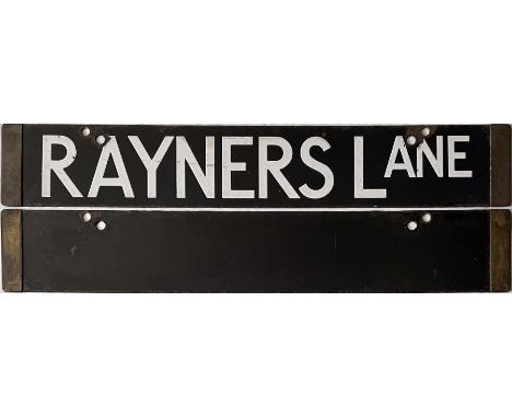 London Underground Standard or 1938-Tube Stock enamel CAB DESTINATION PLATE for Rayners Lane on the Piccadilly Line or, possi