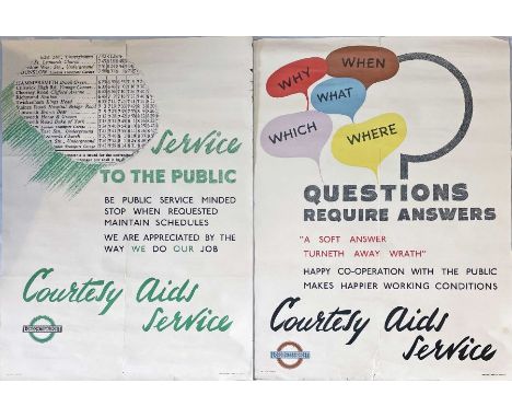 Pair of 1946 London Transport POSTERS from the "Courtesy Aids Service" series comprising 'Service to the Public' and 'Questio
