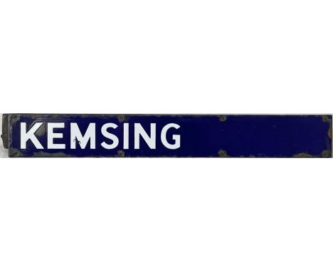 Southern Railway enamel DEPARTURE INDICATOR PLATE 'Kemsing' with original wooden backing tumbler, probably from the departure