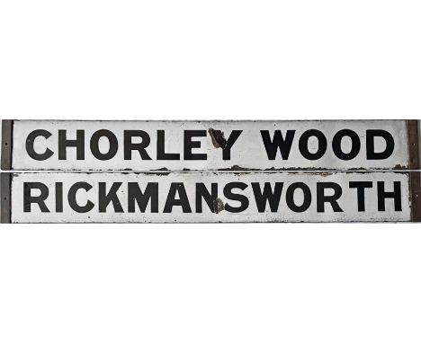 Metropolitan Railway enamel DESTINATION PLATE 'Chorley Wood / Rickmansworth' (double-sided, reversable) as used on the fronts