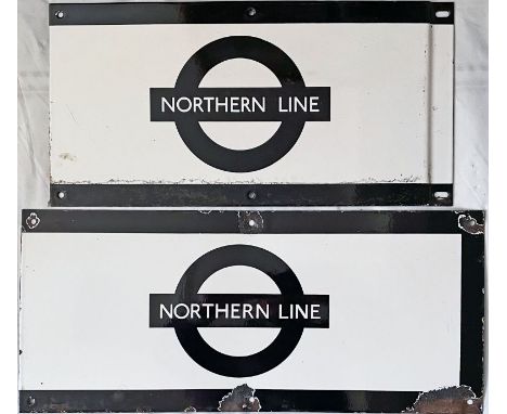 Pair of 1950s/60s London Underground enamel FRIEZE PLATES from the Northern Line with the name across the bar of the bullseye